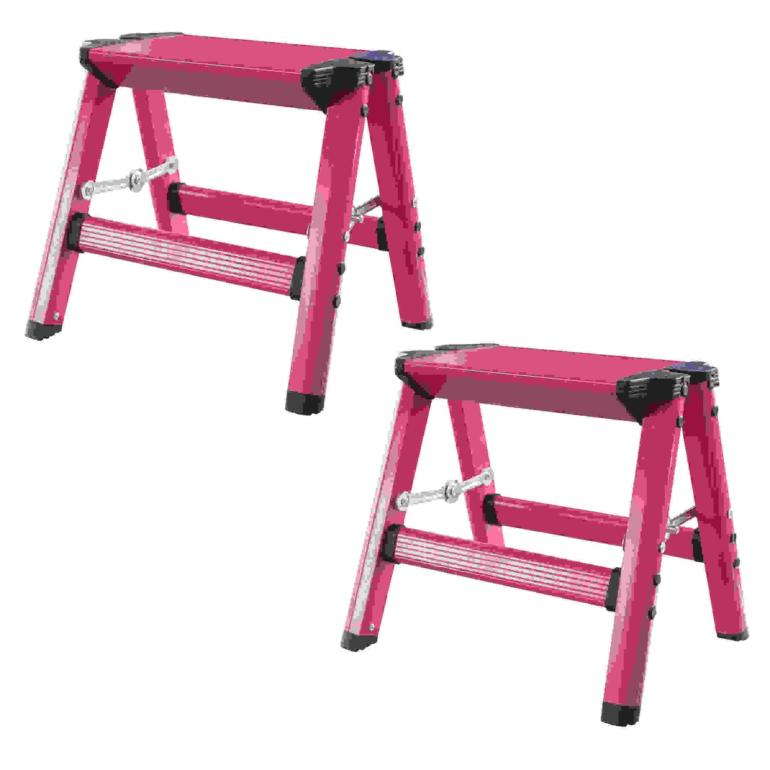 AmeriHome Lightweight Single Step Aluminum Step Stool 2 Piece Set - Bright Pink