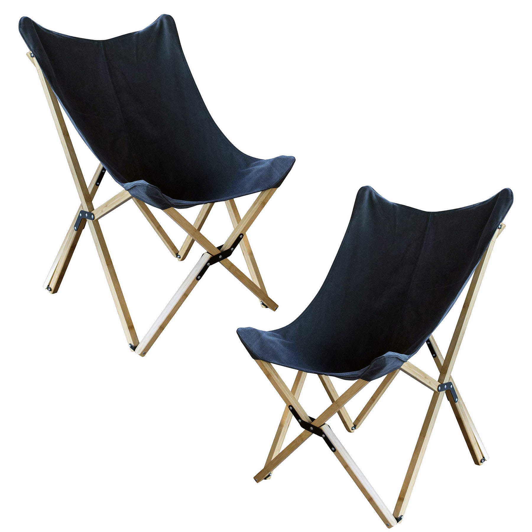 Canvas and Bamboo Butterfly Chair - Black - 2 Piece Set