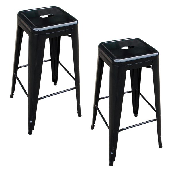 2 Piece Loft Metal Bar Stool, Black