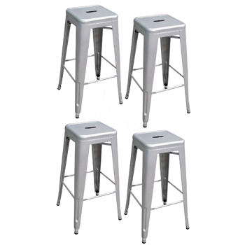 AmeriHome 4 Piece 30 Inch Metal Bar Stool Set - Silver