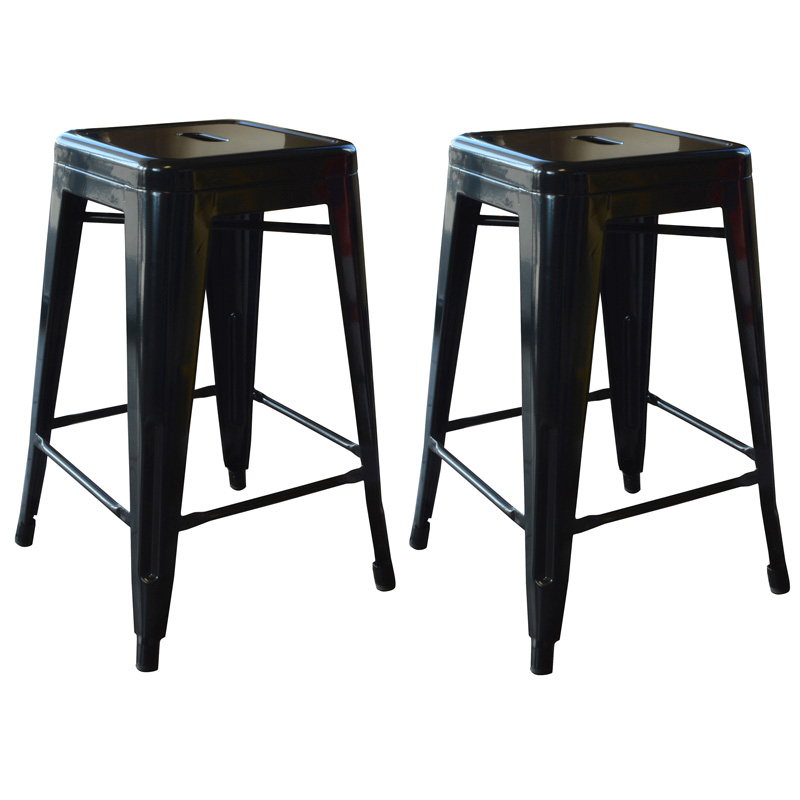 AmeriHome 24" Metal Bar Stool, Set of 2, Black