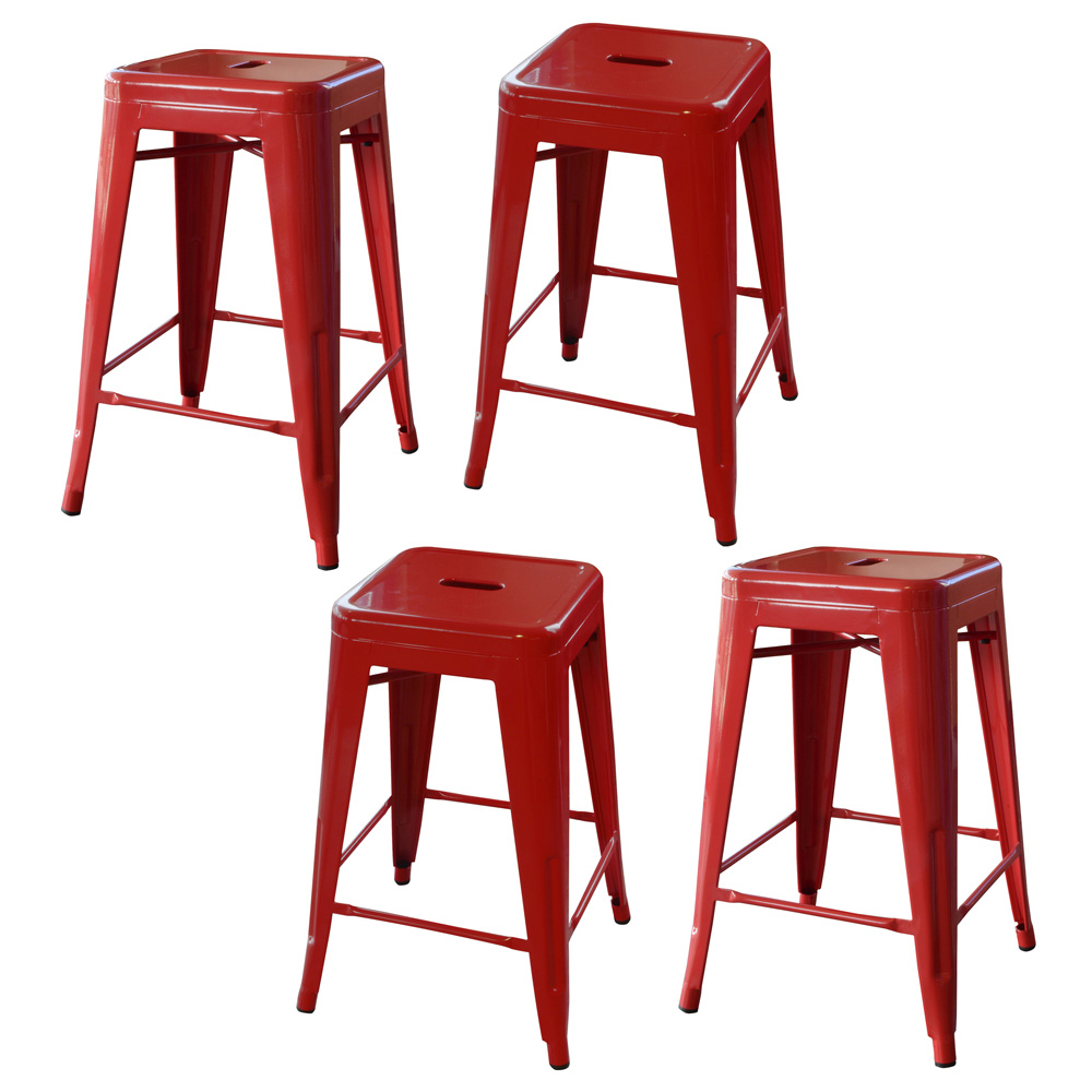 AmeriHome Loft Red 24 Inch Metal Bar Stool - 4 Piece