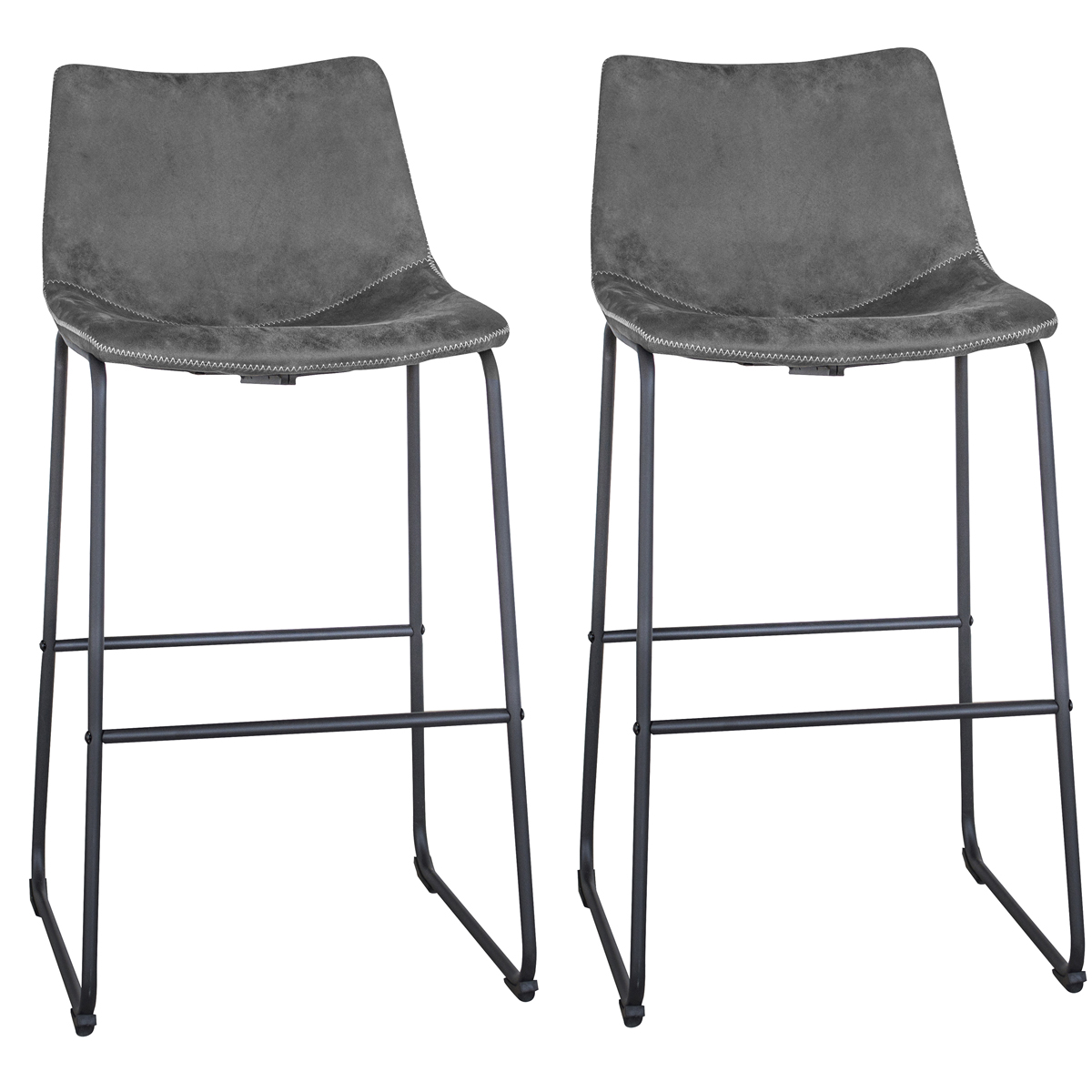 Classic Gray Faux Leather Bar Chair Set