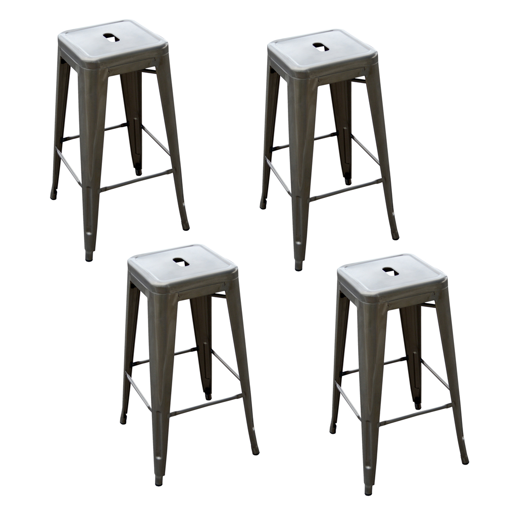 AmeriHome Loft Gun Metal Silver Metal Bar Stool - 4 Piece