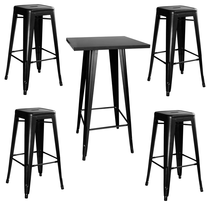 Loft Glossy Black Metal Pub Set - 5 Piece