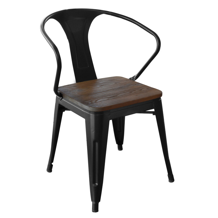 Loft Black Metal Dining Chair with Wood Seat- 4 Piece