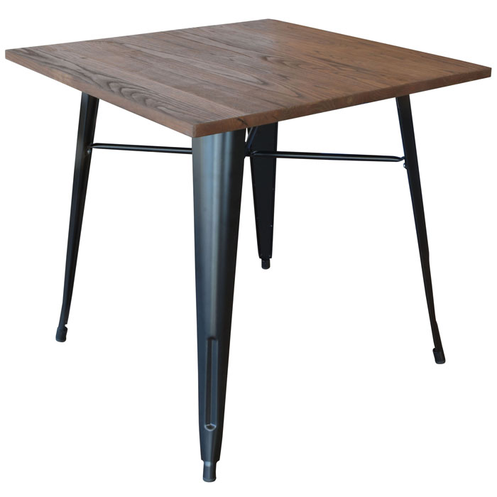 Loft Black Metal Dining Table with Wood Top