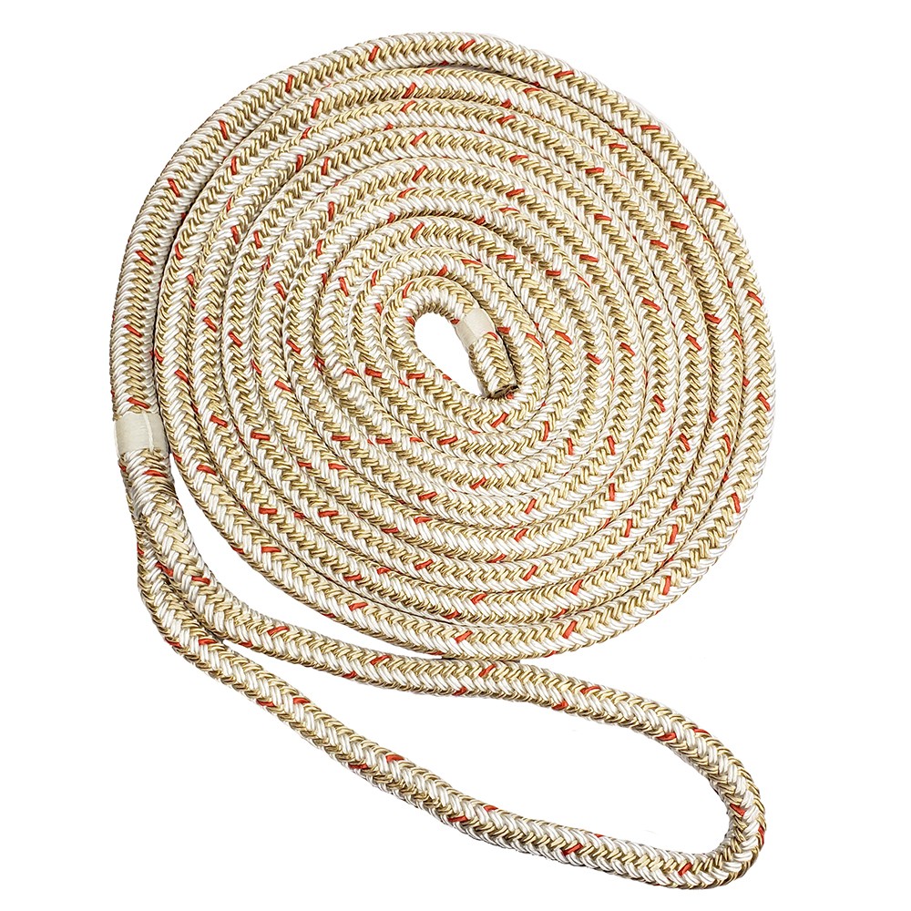 New England Ropes 1/2" x 15' Nylon Double Braid Dock Line - White/Gold w/Tracer