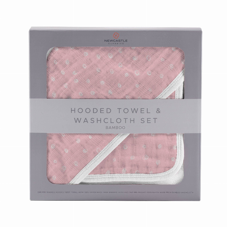 Hooded Towel and Washcloth Set Pink Pearl Polka Dot