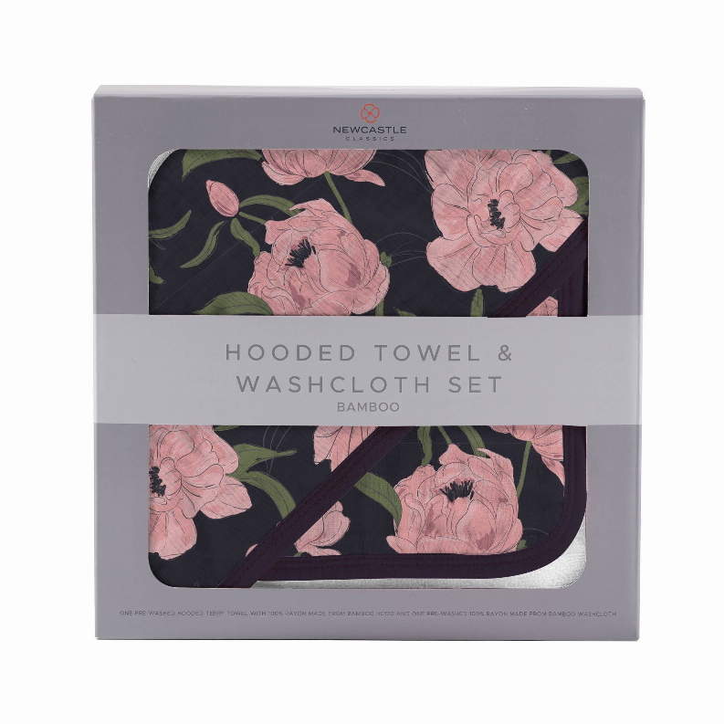 Hooded Towel and Washcloth Set Peonies 