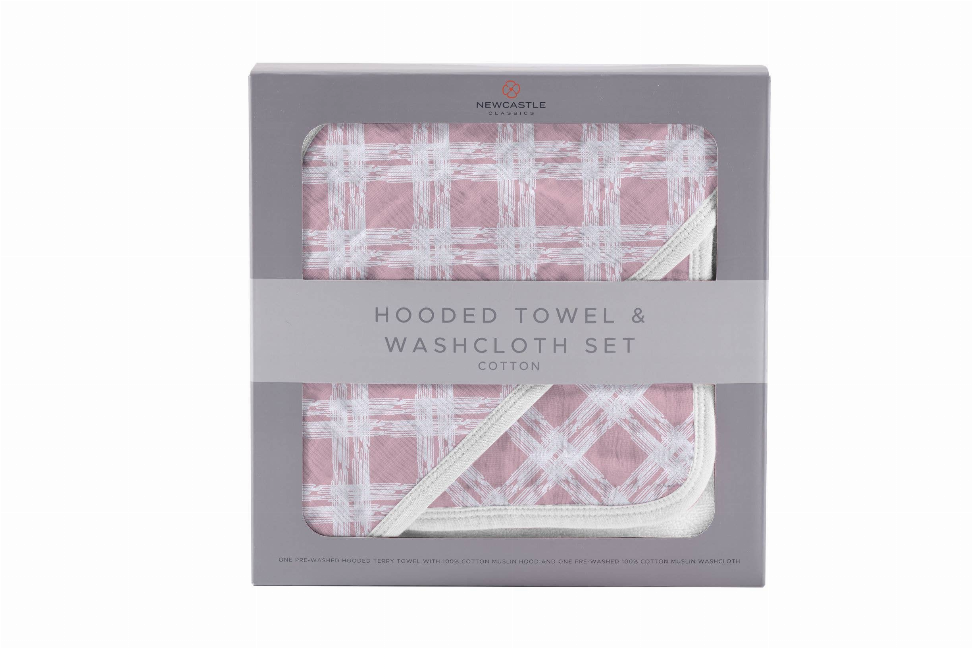 Hooded Towel and Washcloth Set Pink Plaid/Plaid 