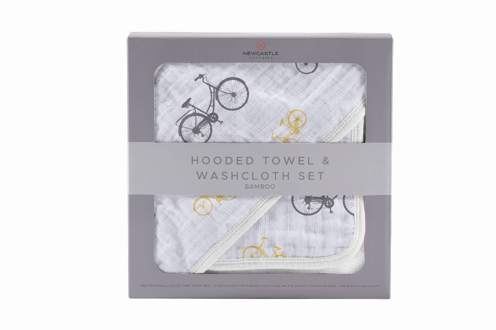 Hooded Towel and Washcloth Set Vintage Bicycle 