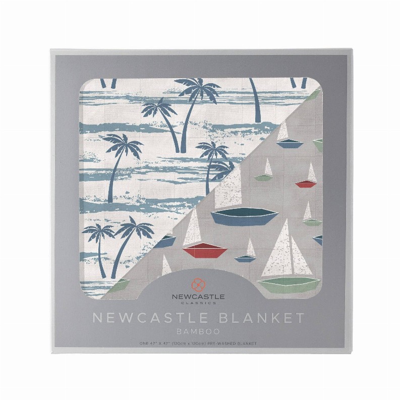 Newcastle Blanket Ocean Palm Trees and Marina Sailboats Bamboo 