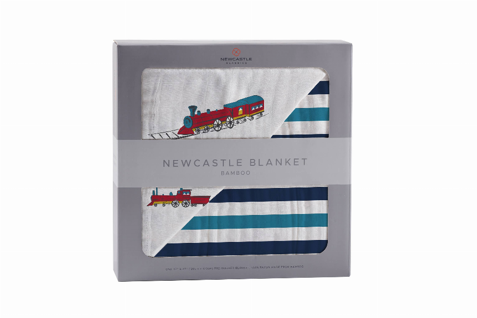 Newcastle Blanket Vintage Steam Trains and Blue Stripe 