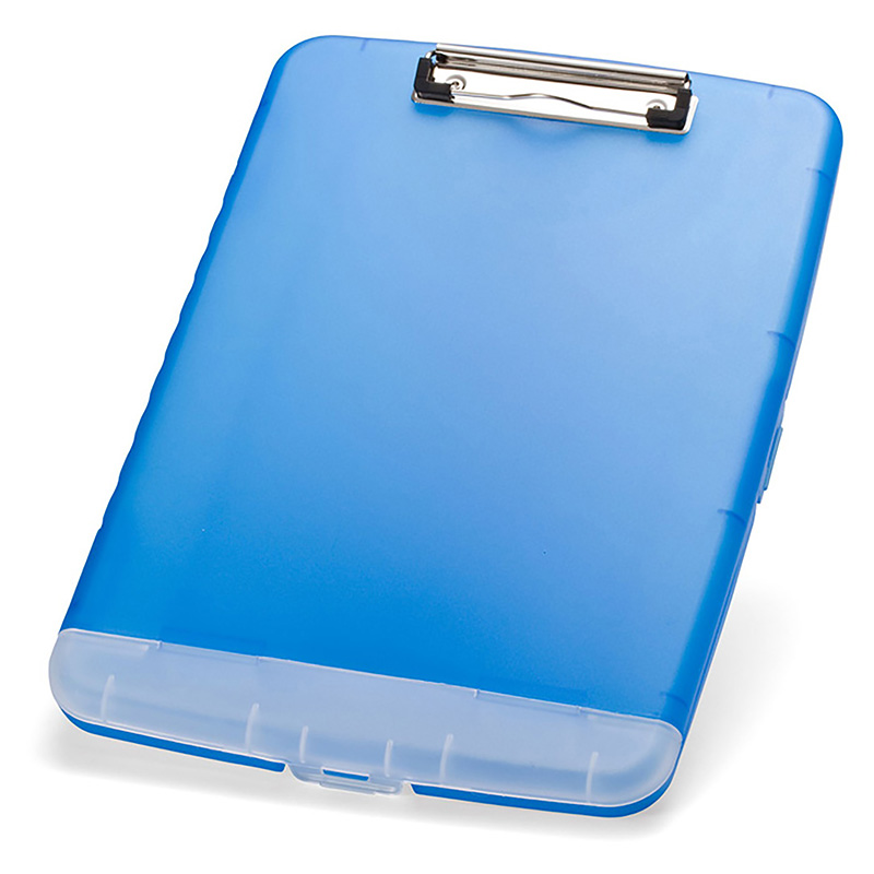 Slim Clipboard with Storage Box, Low Profile Clip & Storage Compartment, Blue