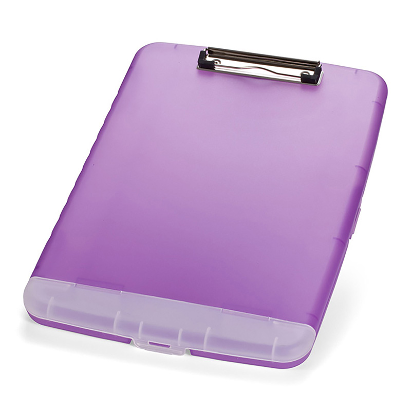 Slim Clipboard with Storage Box, Low Profile Clip & Storage Compartment, Purple