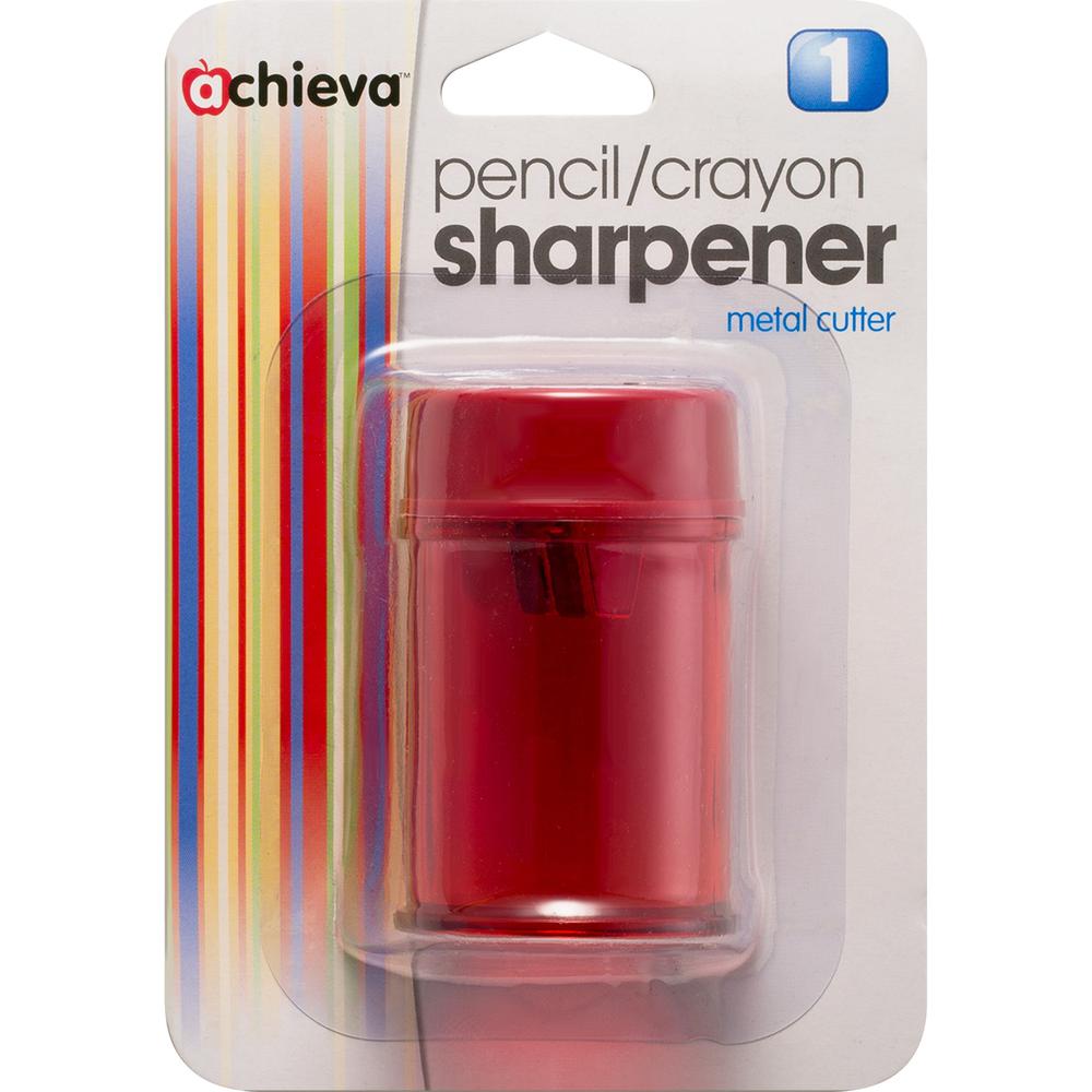 Officemate Double Barrel Pencil/Crayon Sharpener - 2 Hole(s) - 2.1" Height x 1.4" Width x 1.4" Depth - Translucent Red - 8 / Box