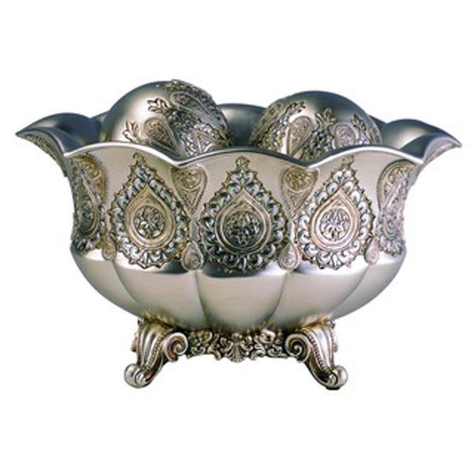 Silver Paisley Bowl With  Spheres