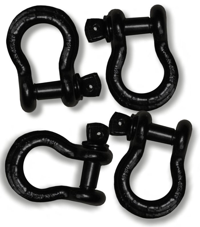 (They're Big!) 1 inch MEGA D-Shackles - BLACK Powdercoated (Set of 4) (4X4 RECOVERY)