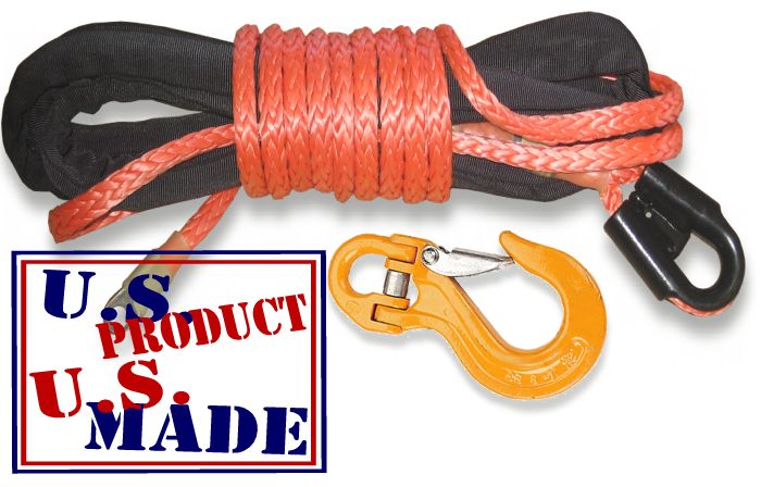 U.S. made Safe-T-Line "SAFETY ORANGE" UHMPE Winchrope Kit - 3/8 inch x 100 feet with Half-Link Winch Hook (4X4 OFF-ROAD VEHICLE