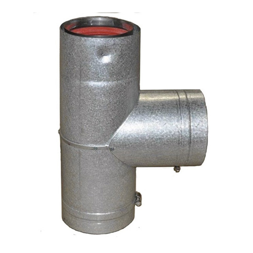 VPB-SAT04 - 4" Ventis Pellet Vent Pipe 304L Inner/Galvanized Outer, Stove Adapter Tee With Cap, Painted Black