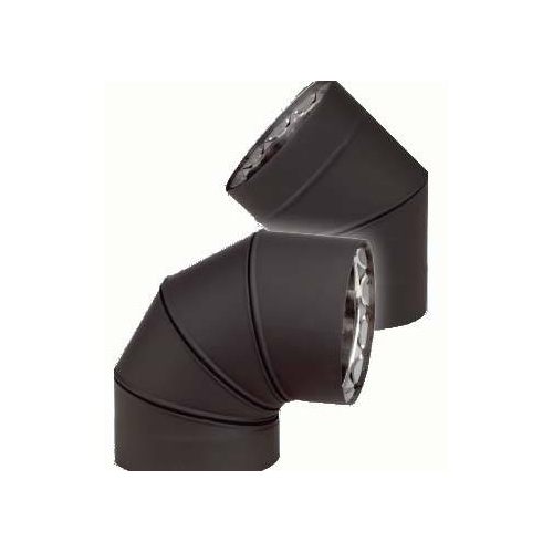 VDB0745F - 7" Ventis Double-Wall Black Stove Pipe, 45 Degree Fixed Elbow,  430 Inner/Satin Coat Steel Outer