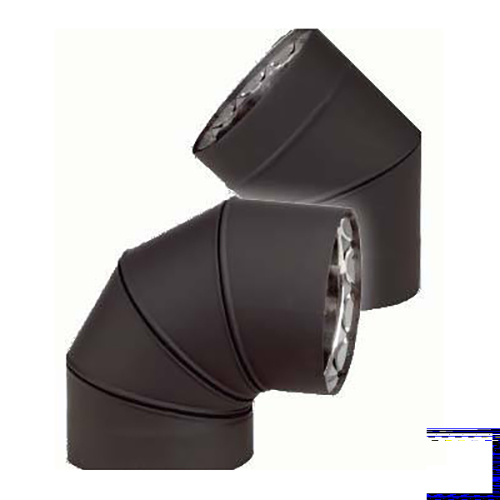 VDB0790F - 7" Ventis Double-Wall Black Stove Pipe, 90 Degree Fixed Elbow,  430 Inner/Satin Coat Steel Outer