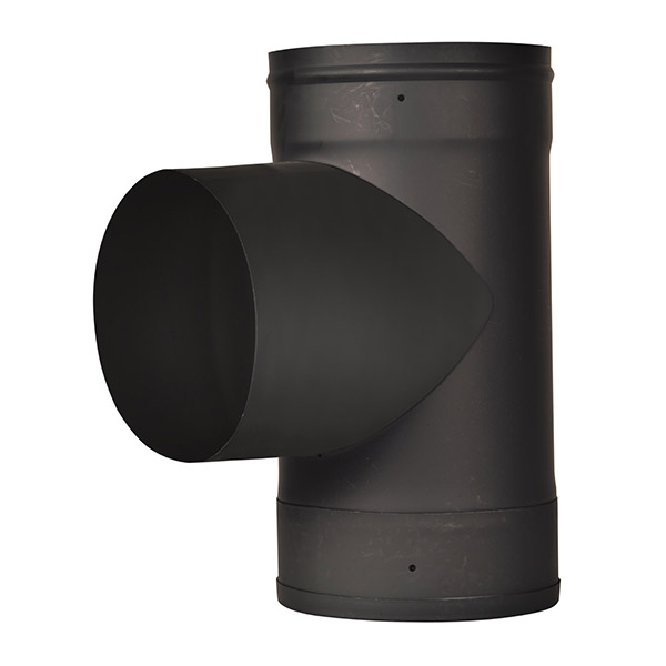 VSB06T - 6" Ventis Single-Wall Black Stove Pipe 22 Gauge Cold Rolled Steel, Tee With Fixed Snout