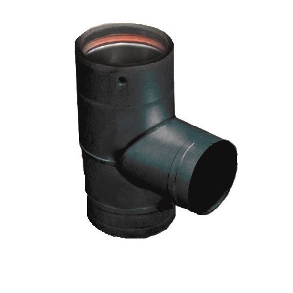 VPB-T43 - 4" Ventis Pellet Vent Tee With 3" Pellet Pipe Take-Off, Painted Black