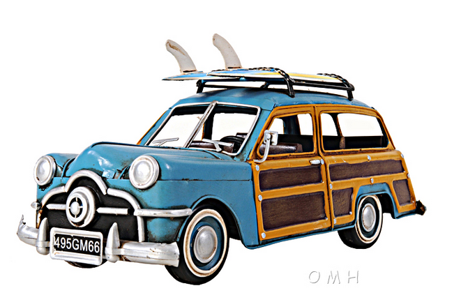 1949 Ford Woody Wagon Car Replica Model with Surfboards on top