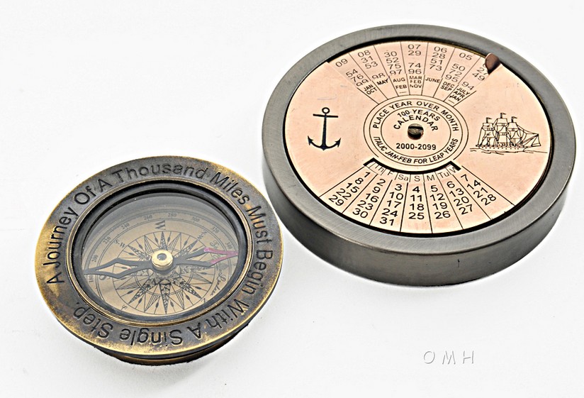 2-Piece Nautical DTcor Set featuring a 100-Year Calendar & Compass