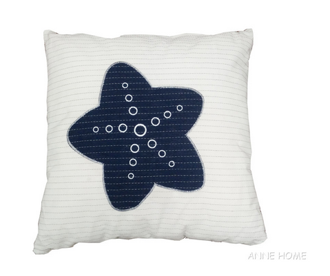 Anne Home - White Pillow with a Blue Star