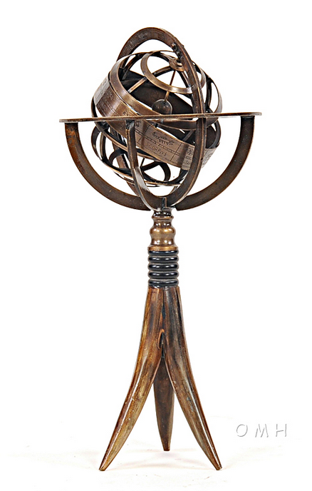 Brass Armillary Globe with Buffalo Horn Stand