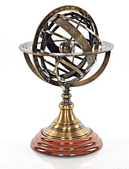 European Demonstrational Armillary Sphere on Wooden Base