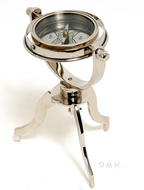 Functional Brass Gimbaled Compass on Tri-stand