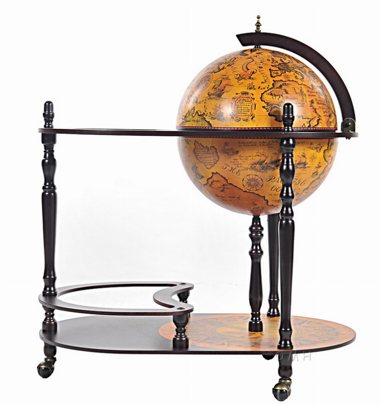 Natuical Globe with Hidden Drink Trolley at 16.5 inches in Red