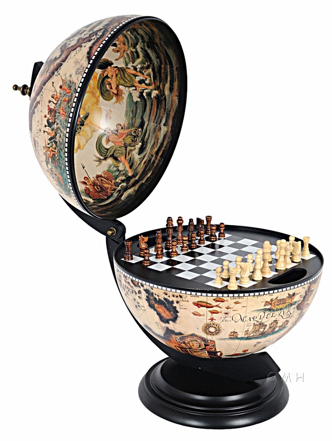 White Globe with Chess Holder- 13"