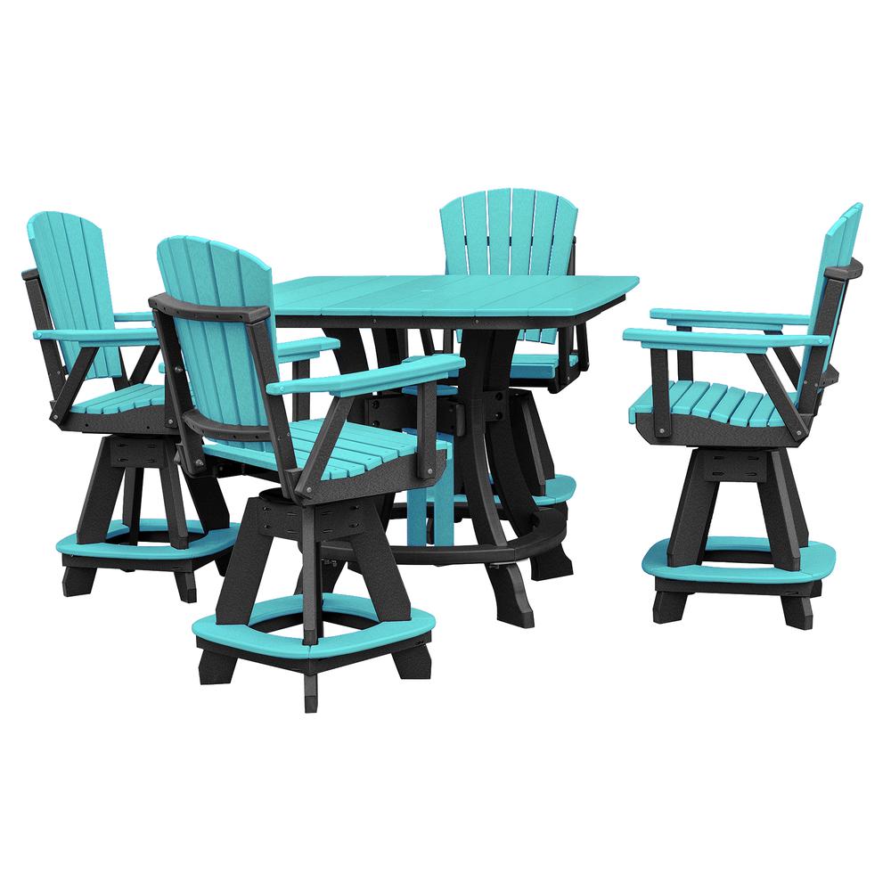 OS Home and Office Model CS130ARB-K Five Piece Square Counter Height Dining Set in Aruba Blue on a Black Base