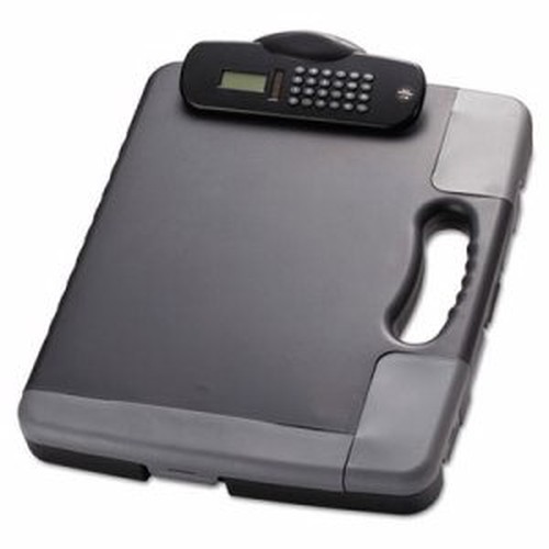 Officemate Portable Storage Clipboard with Calculator - Heavy Duty - Plastic - Charcoal Black - 1 Each
