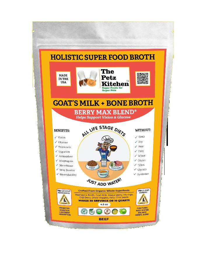 Goats Milk + Bone Broth Berry Max Antioxidant Vision & Glucose Support Broth* The Petz Kitchen Dog & Cat Holistic Super Foods*