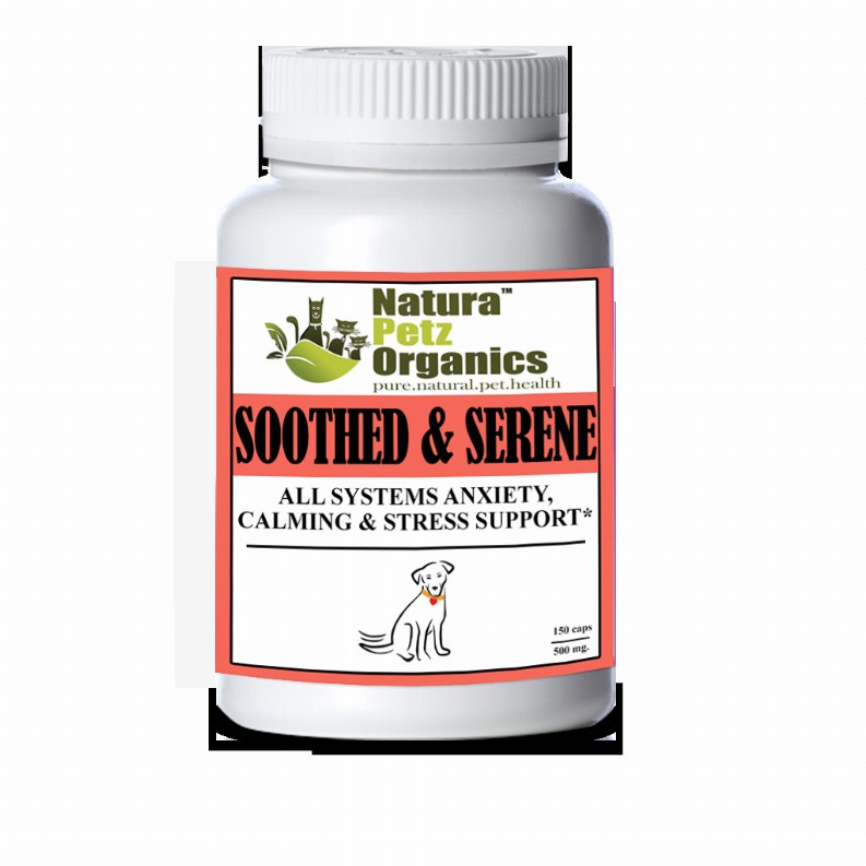 Soothed & Serene - All Systems Anxiety, Calming & Stress Support* Dogs & Catss & Cats* DOG/ 150 caps / 500 mg /Size 1 