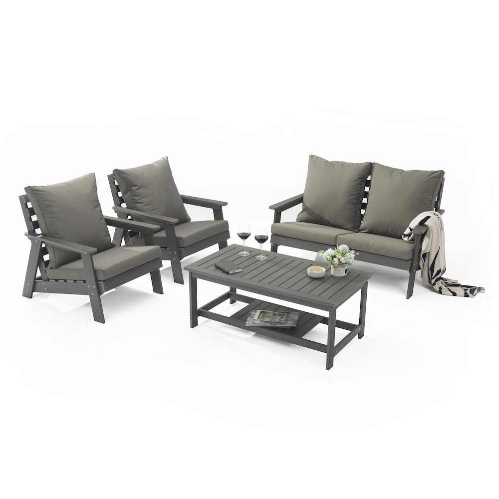 LeisureMod Alpine Poly Lumber 4-Piece Weather Resistant Patio Conversation Set Taupe