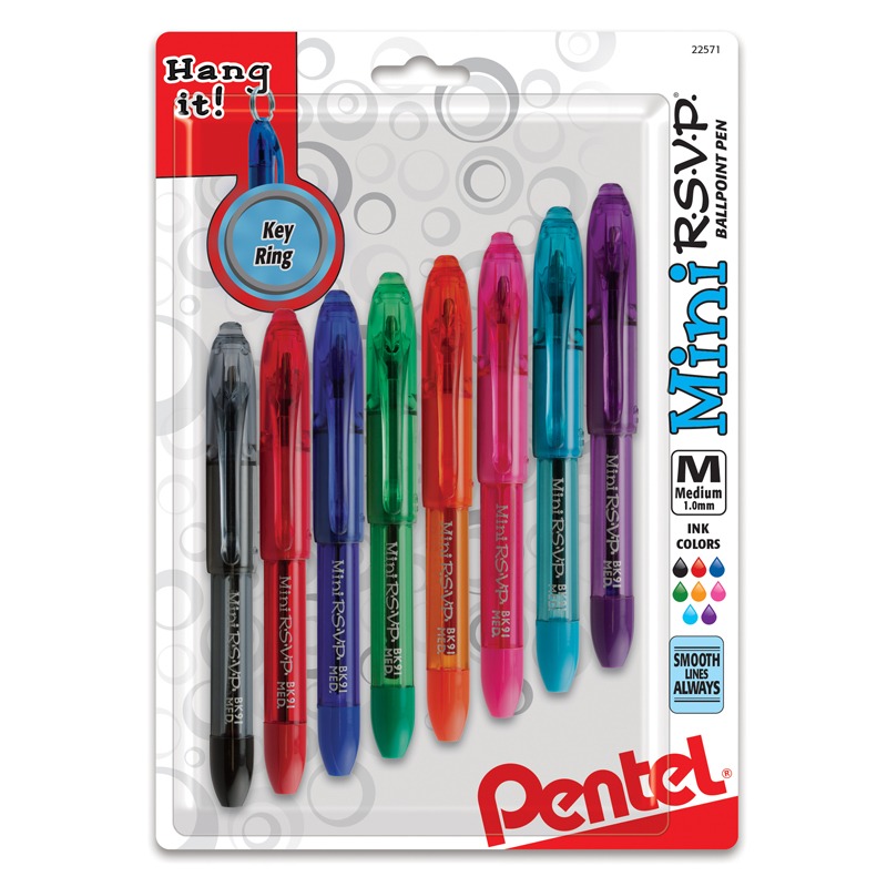 R.S.V.P. Mini Ballpoint Pens, 8 Per Pack, 2 Packs