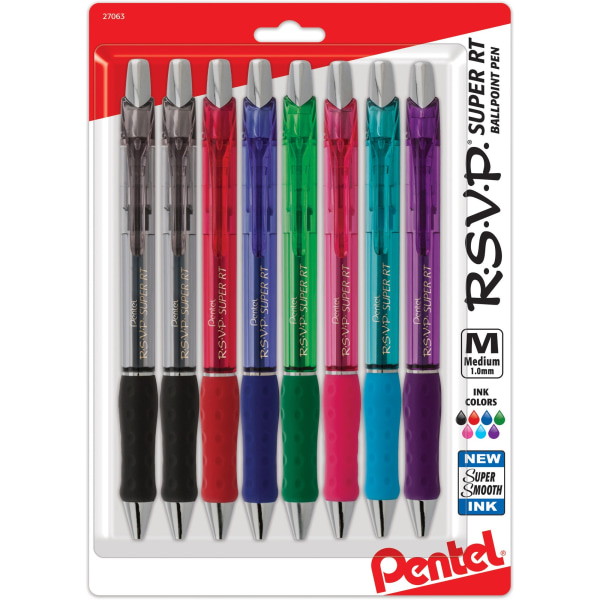 R.S.V.P. Super RT Retractable Ballpoint Pen, Assorted, Pack of 8