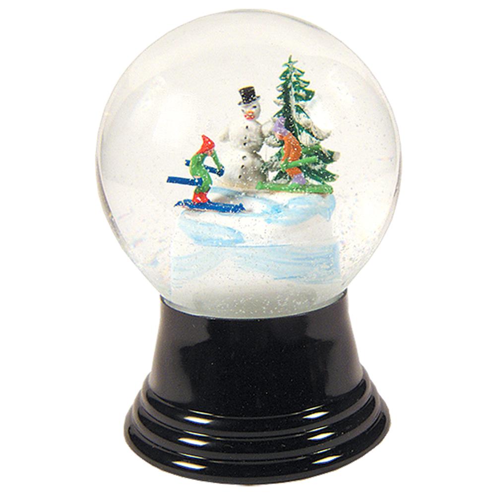 Perzy Snowglobe, Medium Snowman with skis - 5"H x 3"W x 3"D