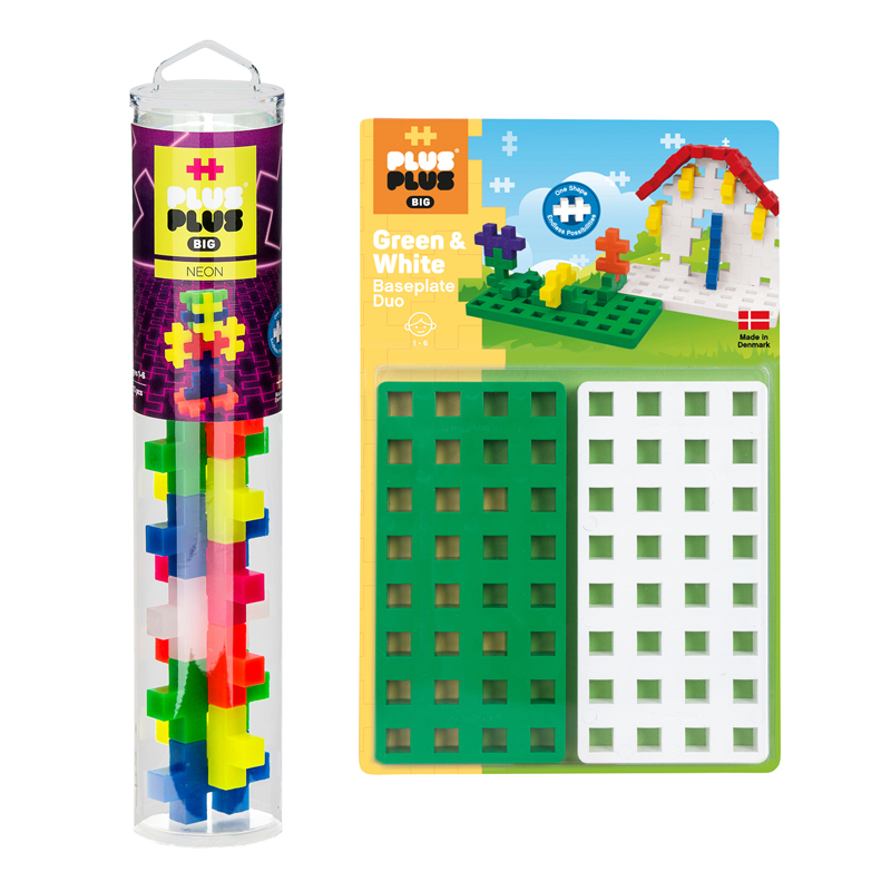 Plus-Plus BIG 15-Piece Neon Mix Tube & Baseplate Bundle