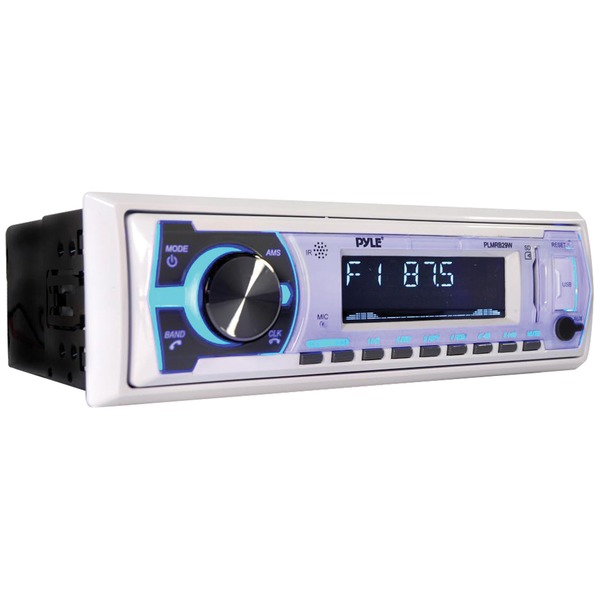 Pyle PLMRB29W Single-DIN In-Dash Digital Marine Stereo Receiver with Bluetooth (White)