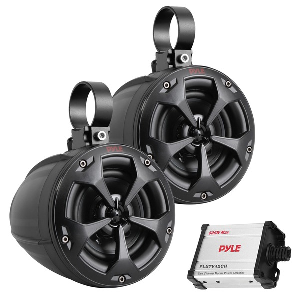 Pyle PLUTV42CH 4-Inch 800-Watt-Max Waterproof Marine Wakeboard Tower Speakers with Amp