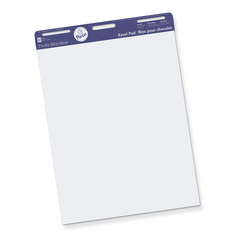 Pacon Unruled Easel Pads - 50 Sheets - Plain - Stapled/Glued - Unruled - 27" x 34" - White Paper - Chipboard Cover - Perforated