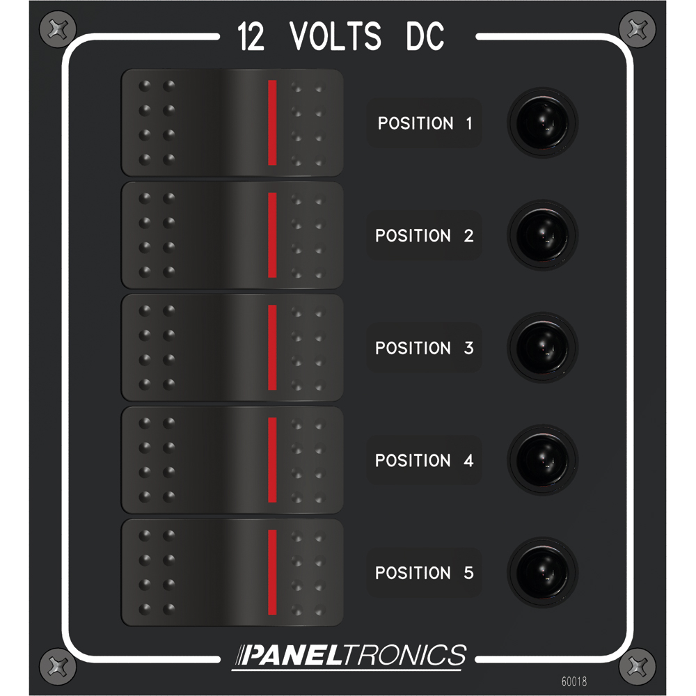 Paneltronics Waterproof Panel - DC 5-Position Illuminated Rocker Switch & Circuit Breaker